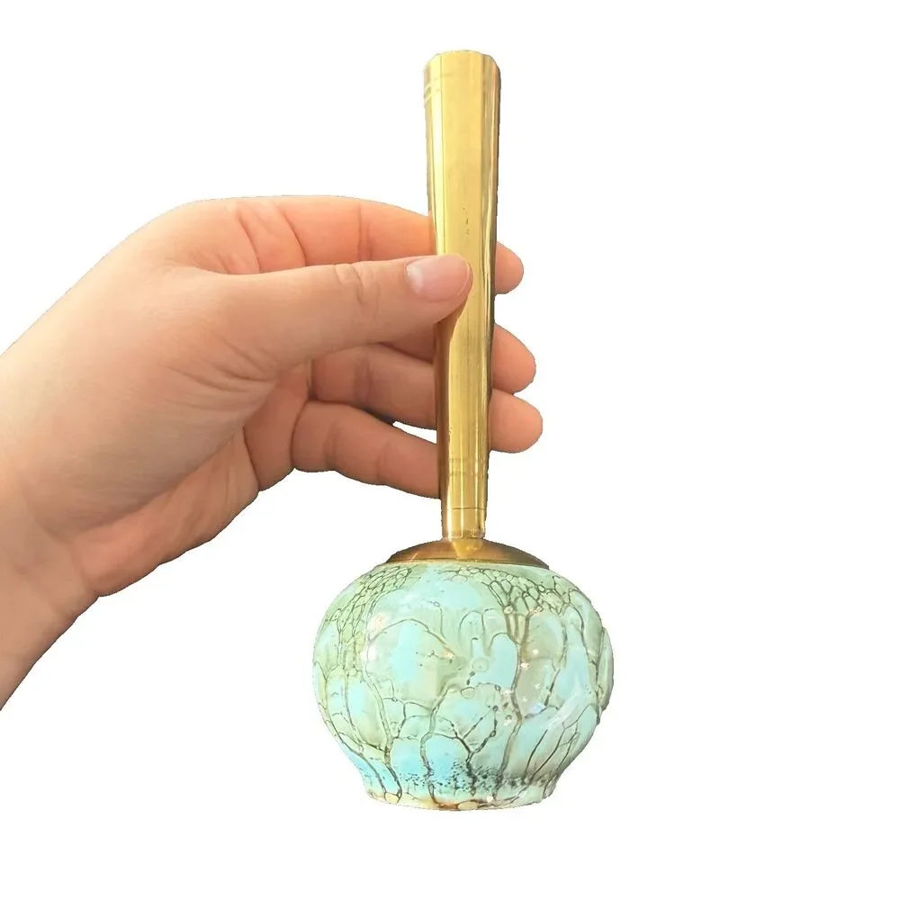Vintage NWT Delft Holland Brass Neck Hand painted Sky Blue Ceramic Bud Vase 8.5